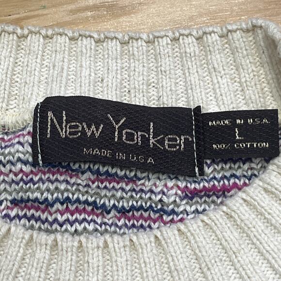 Vintage 90s New Yorker Multicolor 3D Textured Cosby Cotton Sweater USA Made - Picture 3 of 11